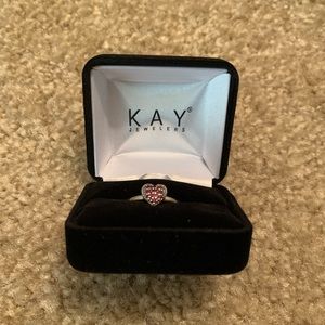 Kay Jewelers Silver Heart ring w/ Ruby Gems